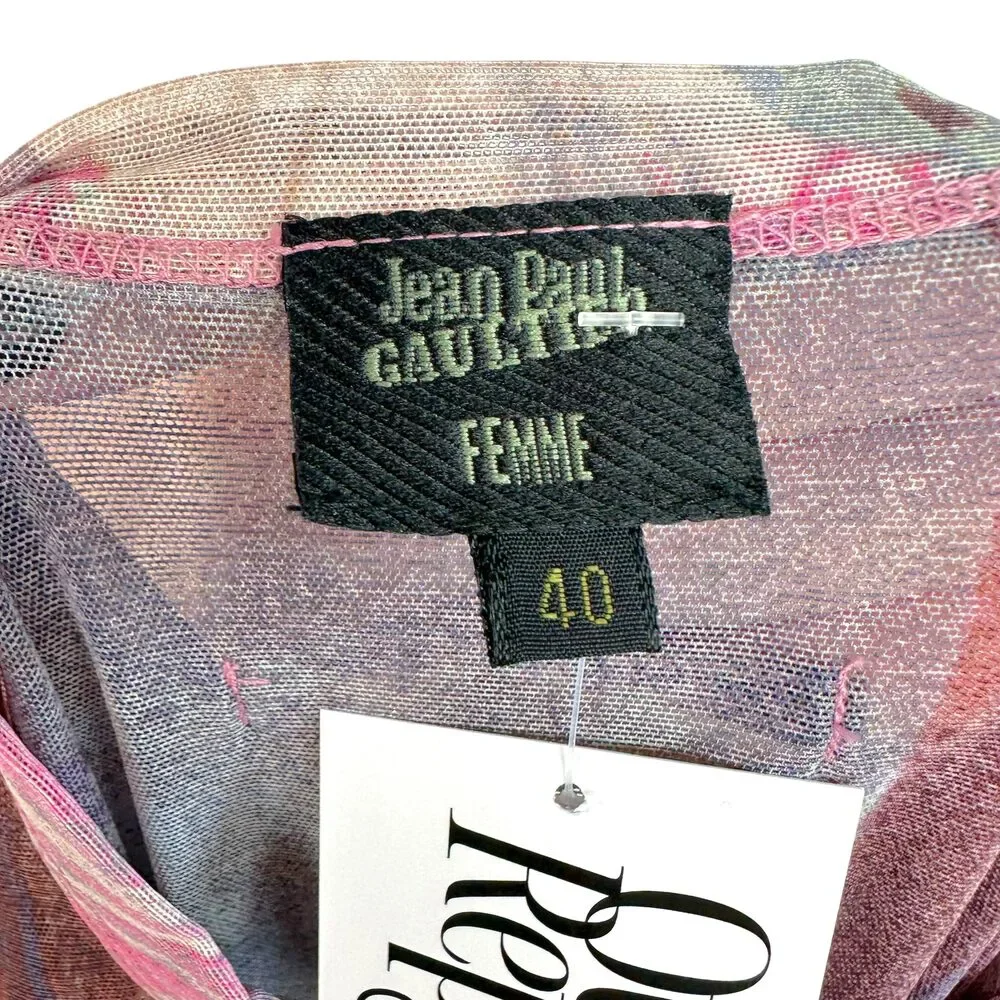Jean Paul Gaultier Purple Multicolor People Print Fringe Trim Mesh Mini Dress - Picture 5 of 5